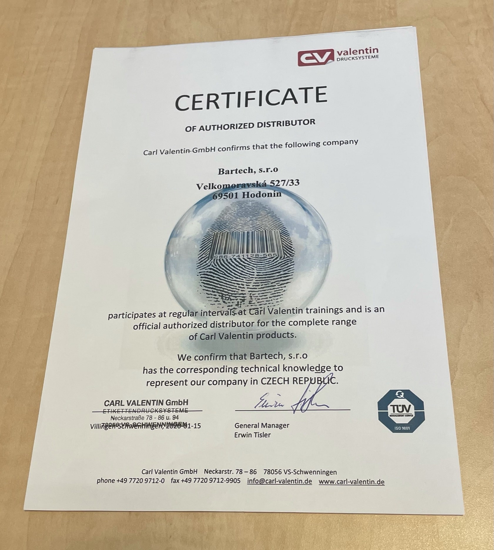 certifikát osvědčeného distributora